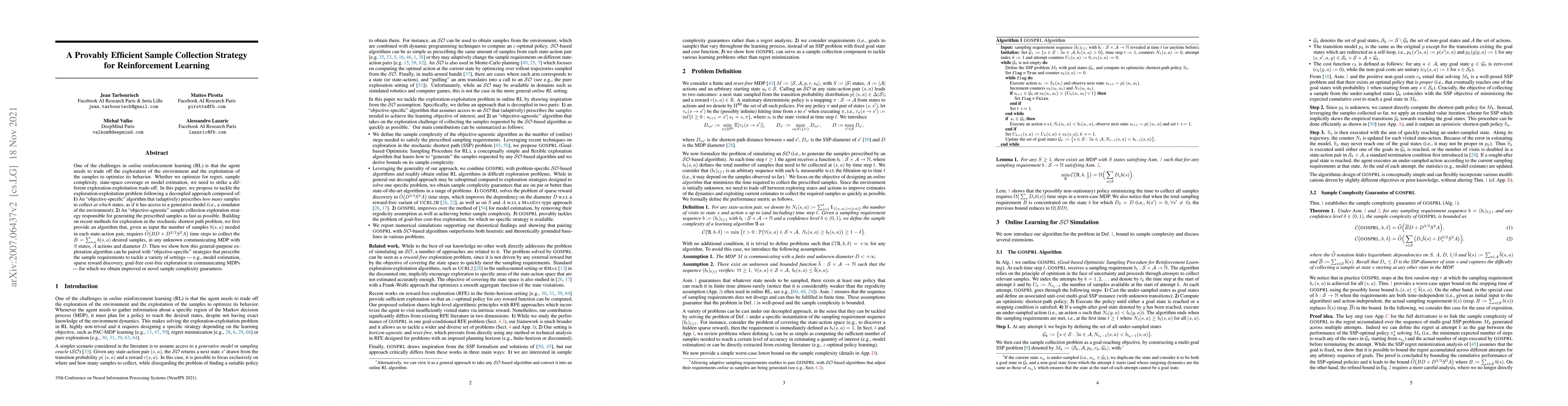 Thumbnail for A Provably Efficient Sample Collection Strategy for Reinforcement
  Learning