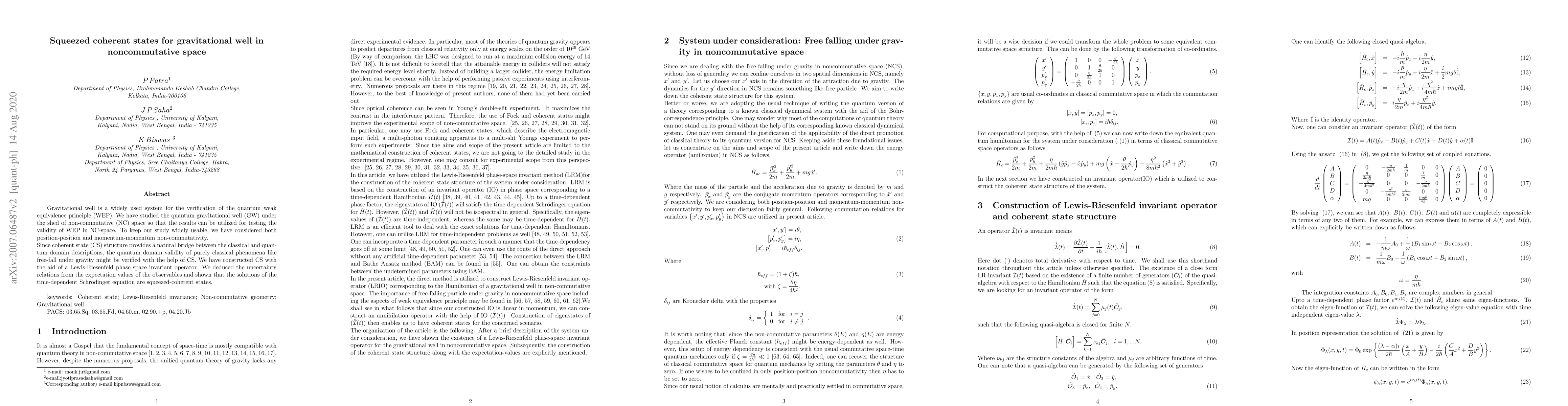 Thumbnail for Squeezed coherent states for gravitational well in noncommutative space