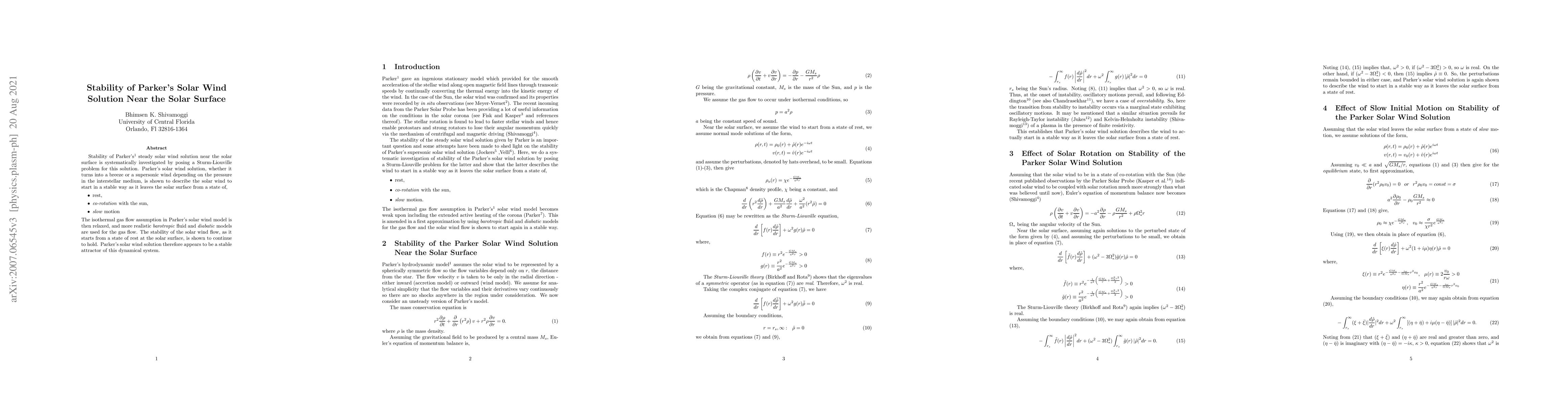 Thumbnail for Stability of Parker's Solar Wind Solution Near the Solar Surface
