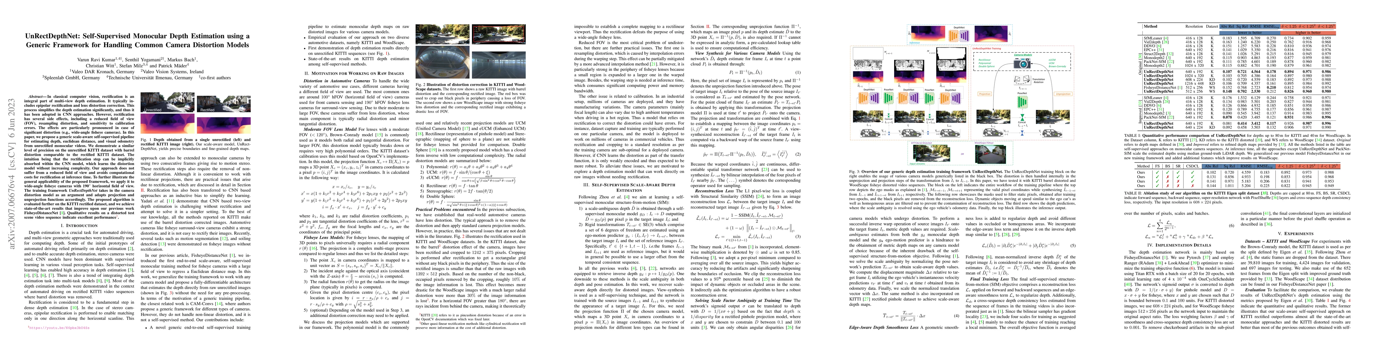 Thumbnail for UnRectDepthNet: Self-Supervised Monocular Depth Estimation using a
  Generic Framework for Handling Common Camera Distortion Models