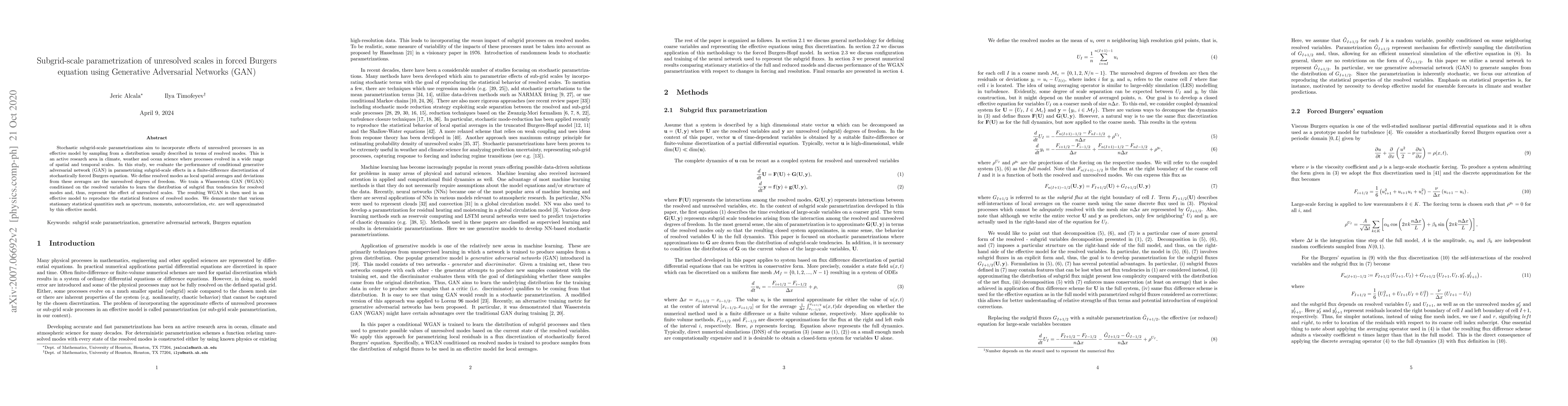 Thumbnail for Subgrid-scale parametrization of unresolved scales in forced Burgers
  equation using Generative Adversarial Networks (GAN)