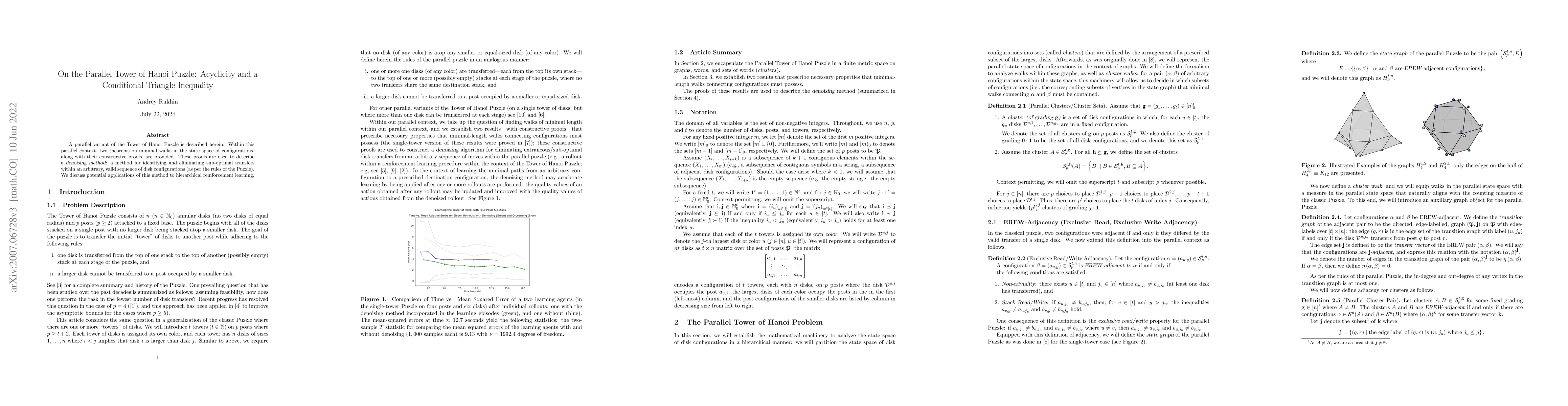 Thumbnail for On the Parallel Tower of Hanoi Puzzle: Acyclicity and a Conditional
  Triangle Inequality