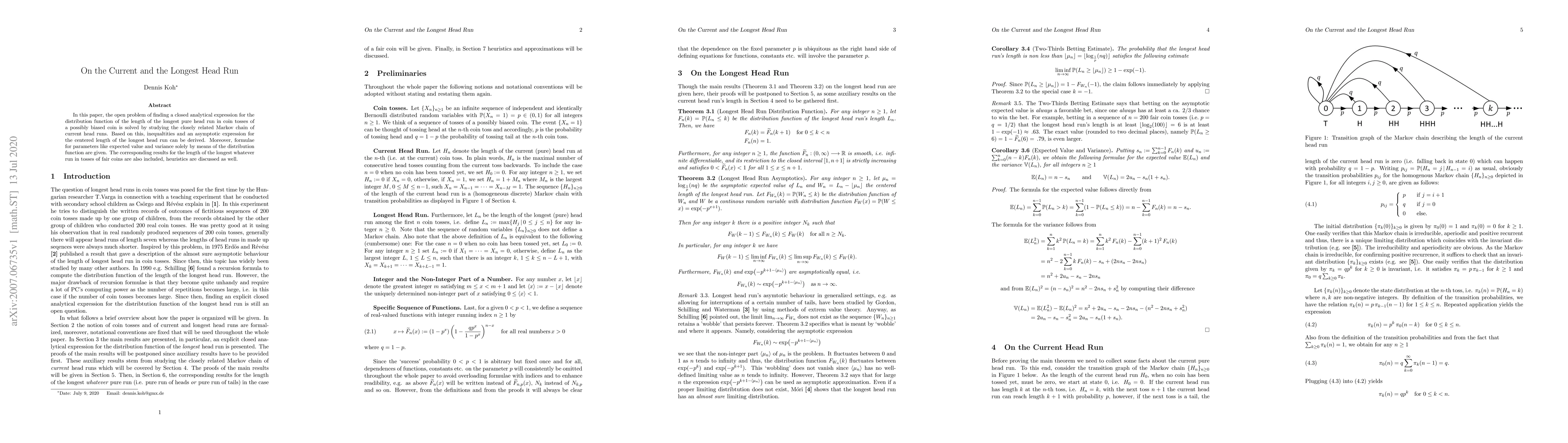 Thumbnail for The Distribution Function of the Longest Head Run