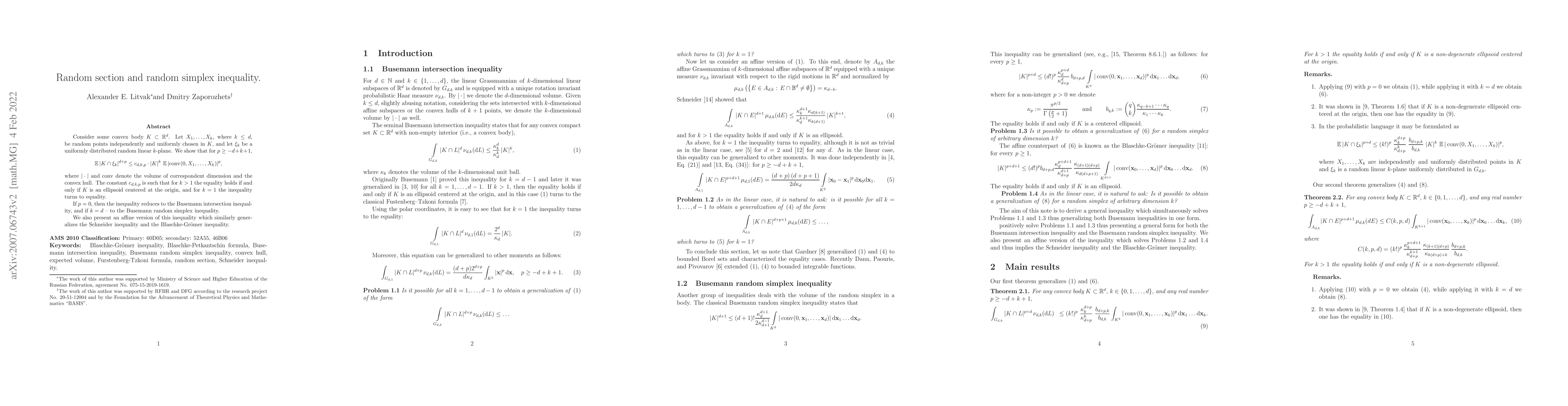 Thumbnail for Random section and random simplex inequality