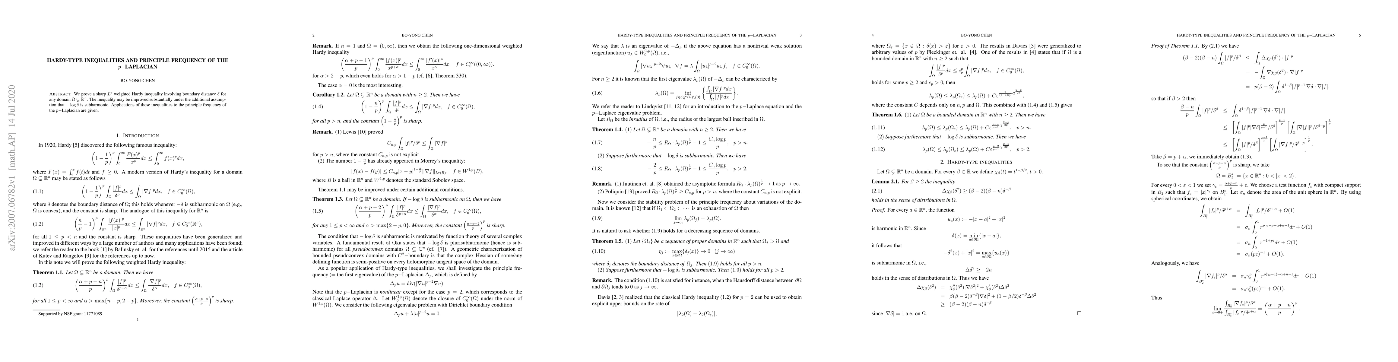 Thumbnail for Hardy-type inequalities and principle frequency of the $p-$Laplacian