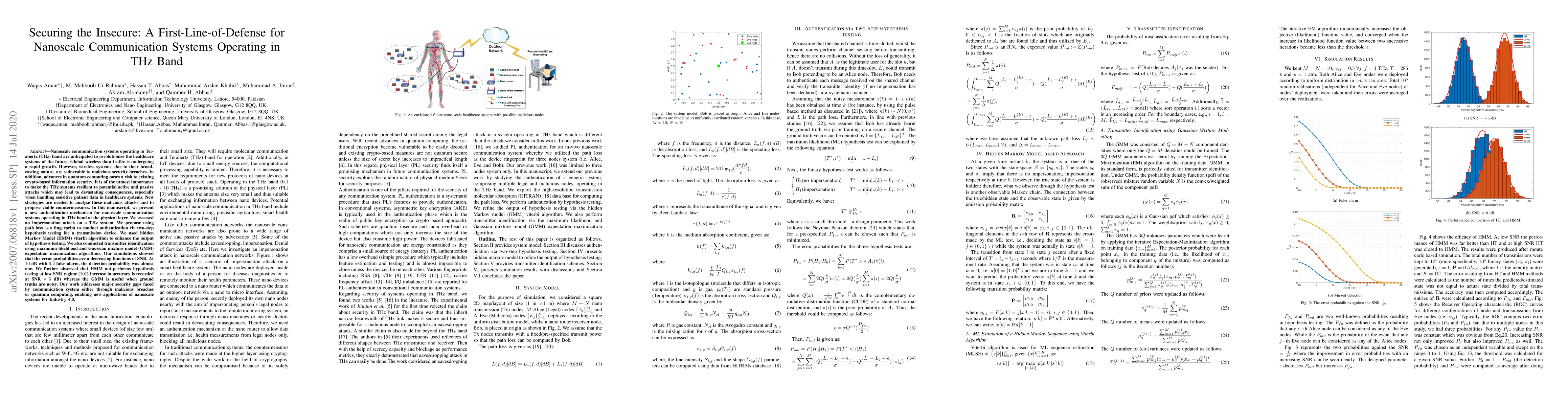 Thumbnail for Securing the Insecure: A First-Line-of-Defense for Nanoscale
  Communication Systems Operating in THz Band