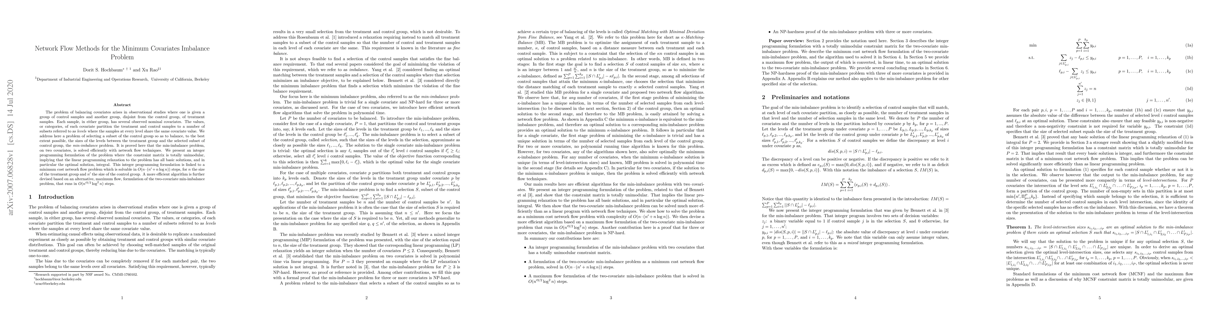 Thumbnail for Network Flow Methods for the Minimum Covariates Imbalance Problem