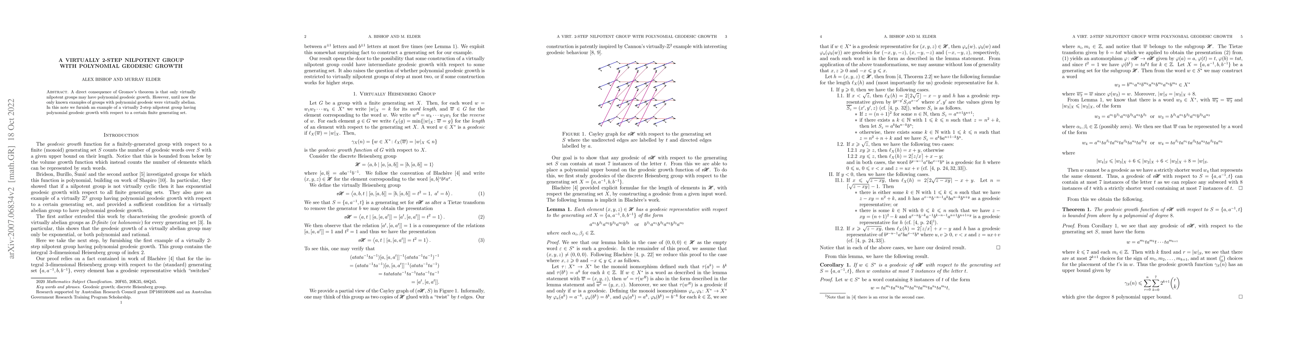 Thumbnail for A virtually 2-step nilpotent group with polynomial geodesic growth