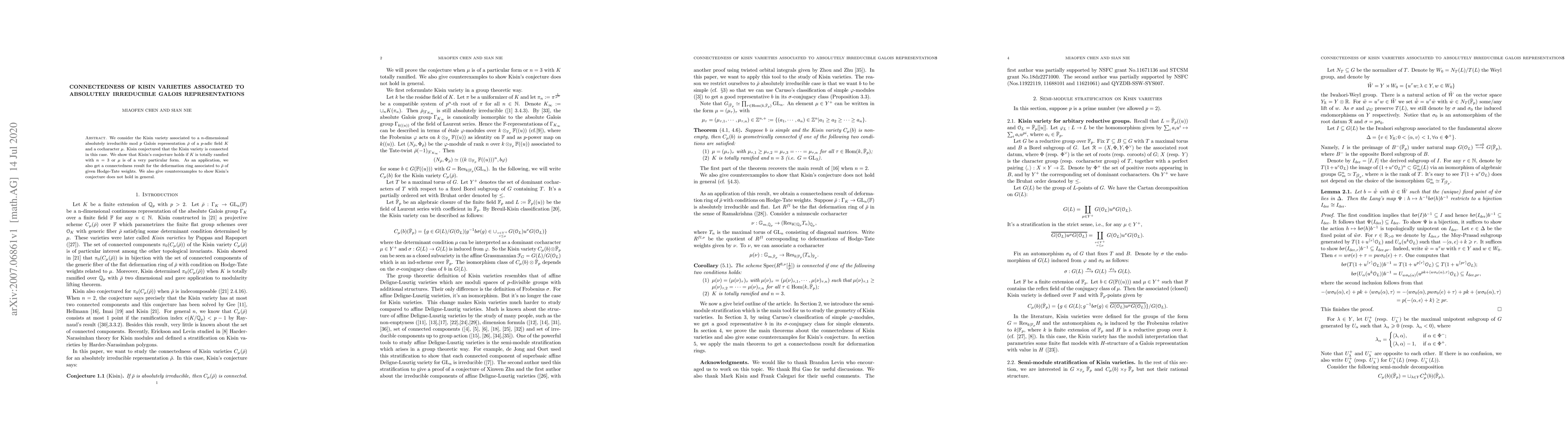 Thumbnail for Connectedness of Kisin varieties associated to absolutely irreducible
  Galois representations