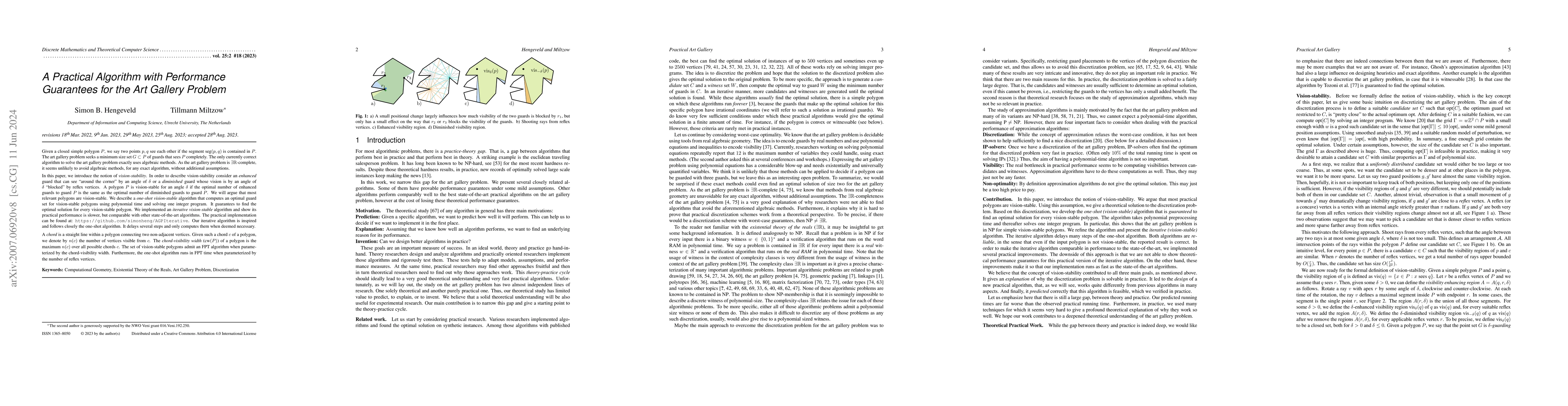 Thumbnail for A Practical Algorithm with Performance Guarantees for the Art Gallery
  Problem