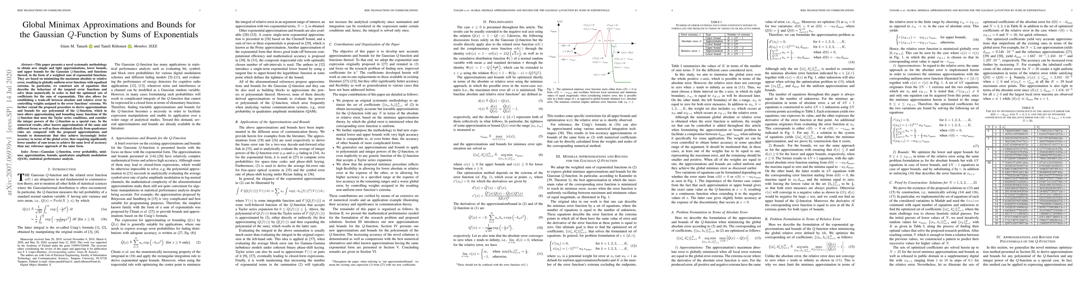 Thumbnail for Global Minimax Approximations and Bounds for the Gaussian Q-Function by
  Sums of Exponentials