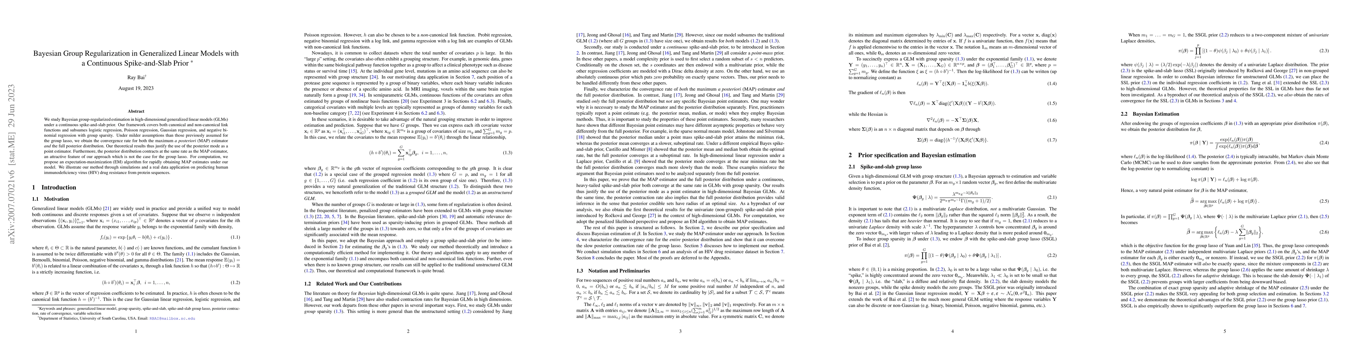 Thumbnail for Bayesian Group Regularization in Generalized Linear Models with a
  Continuous Spike-and-Slab Prior