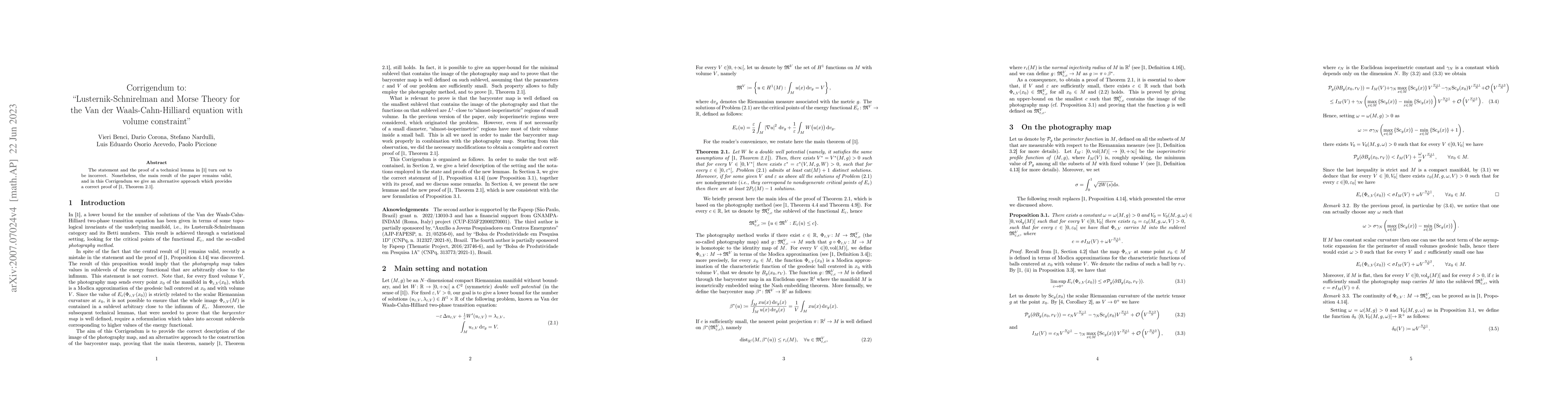 Thumbnail for Lusternik-Schnirelman and Morse theory for the Van der
  Waals-Cahn-Hilliard equation with volume constraint