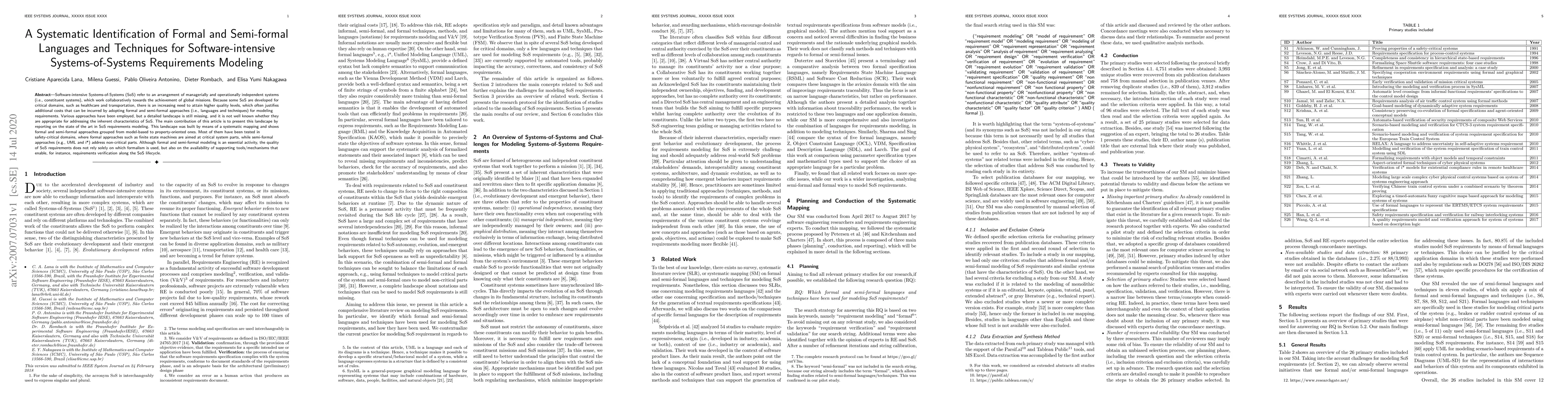 Thumbnail for A Systematic Identification of Formal and Semi-formalLanguages and
  Techniques for Software-intensiveSystems-of-Systems Requirements Modeling