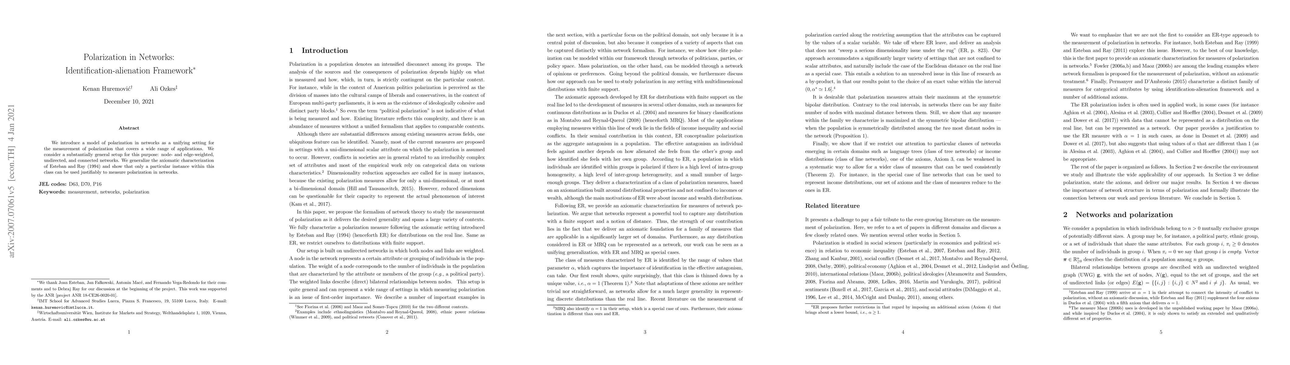 Thumbnail for Polarization in Networks: Identification-alienation Framework