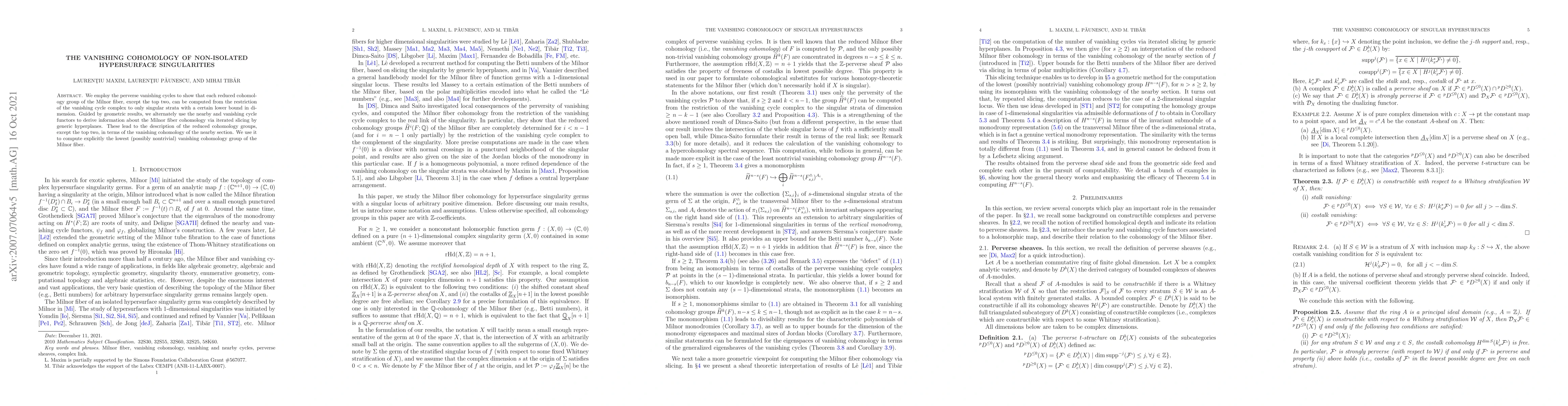Thumbnail for The vanishing cohomology of non-isolated hypersurface singularities