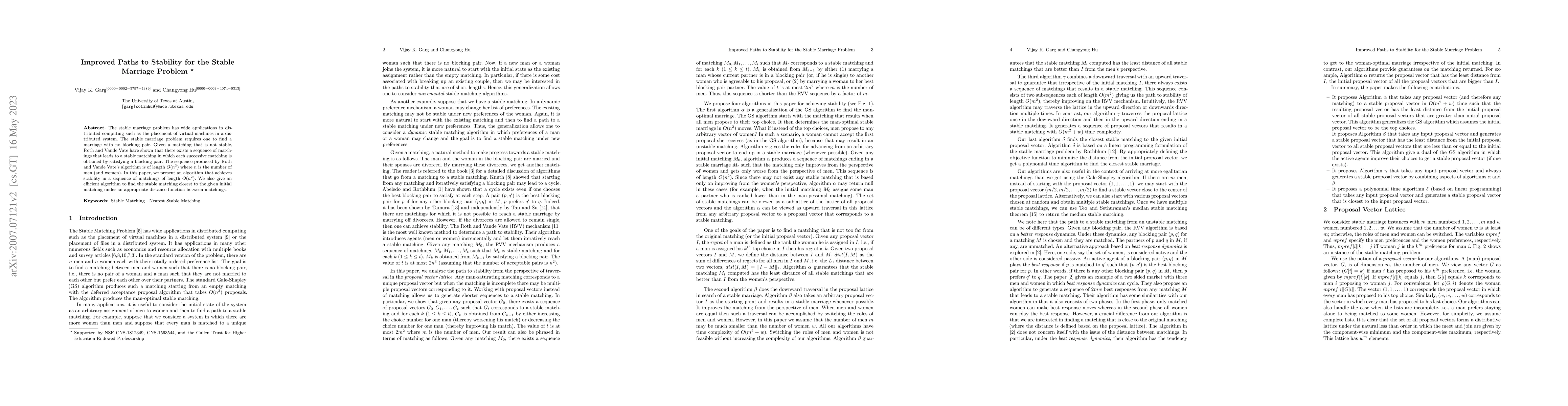 Thumbnail for Improved Paths to Stability for the Stable Marriage Problem
