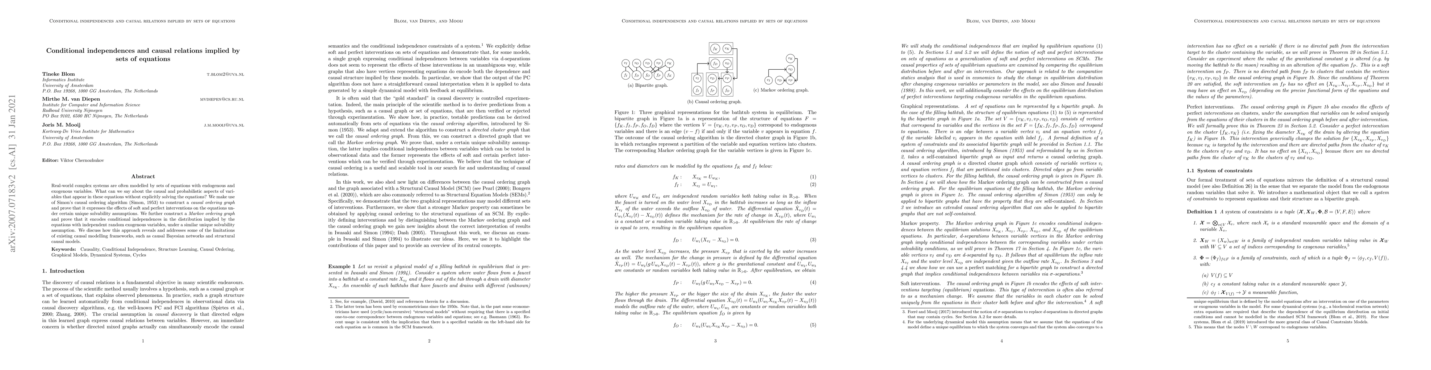 Thumbnail for Conditional independences and causal relations implied by sets of
  equations