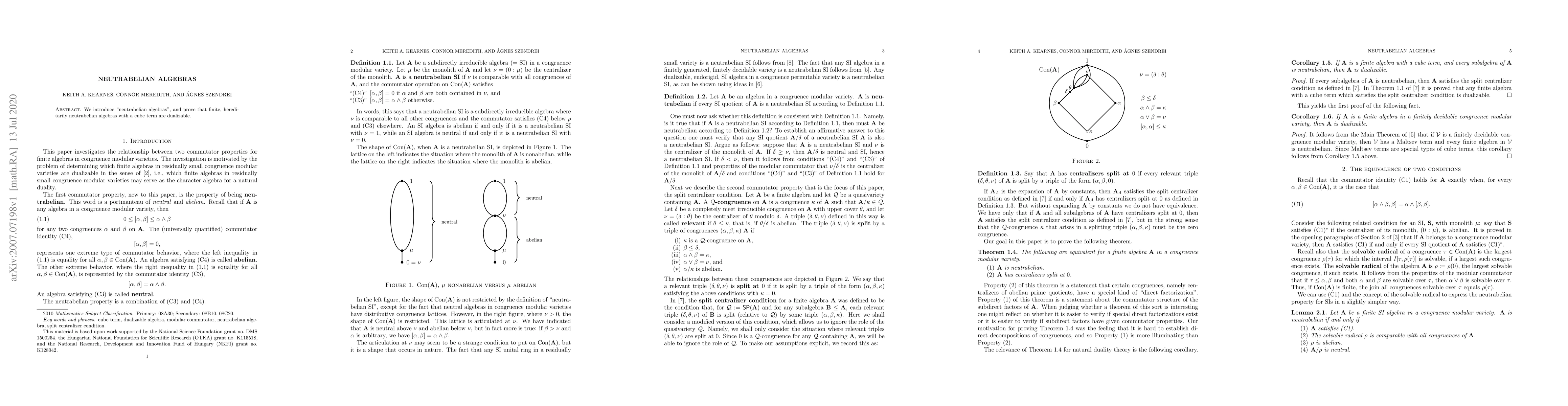 Thumbnail for Neutrabelian algebras
