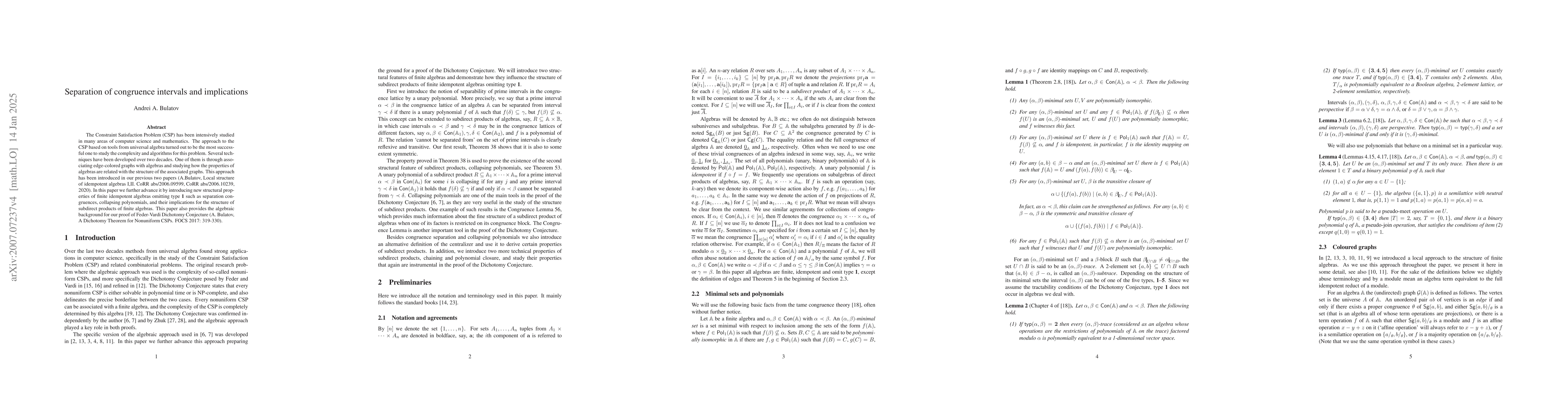 Thumbnail for Separation of congruence intervals and implications