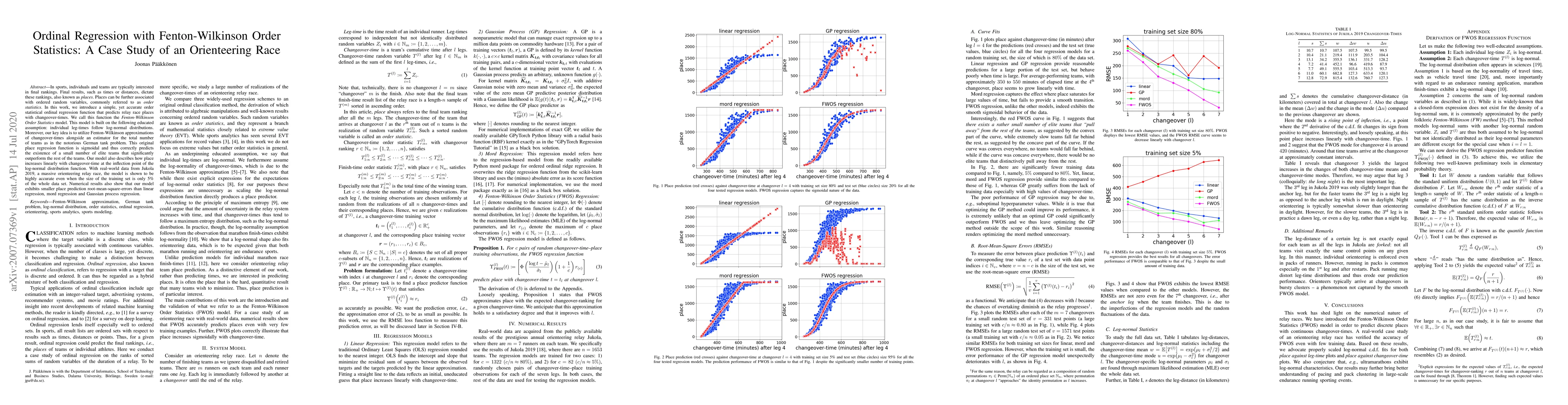Thumbnail for Ordinal Regression with Fenton-Wilkinson Order Statistics: A Case Study
  of an Orienteering Race