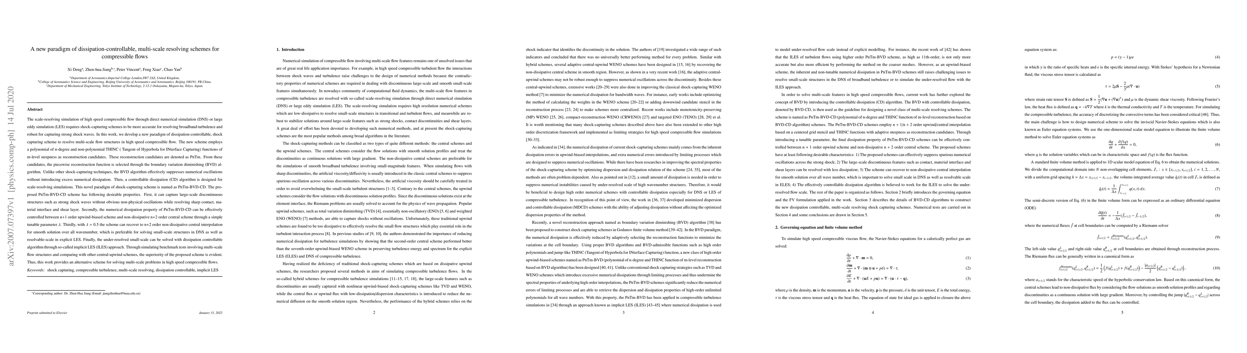 Thumbnail for A new paradigm of dissipation-controllable, multi-scale resolving
  schemes for compressible flows