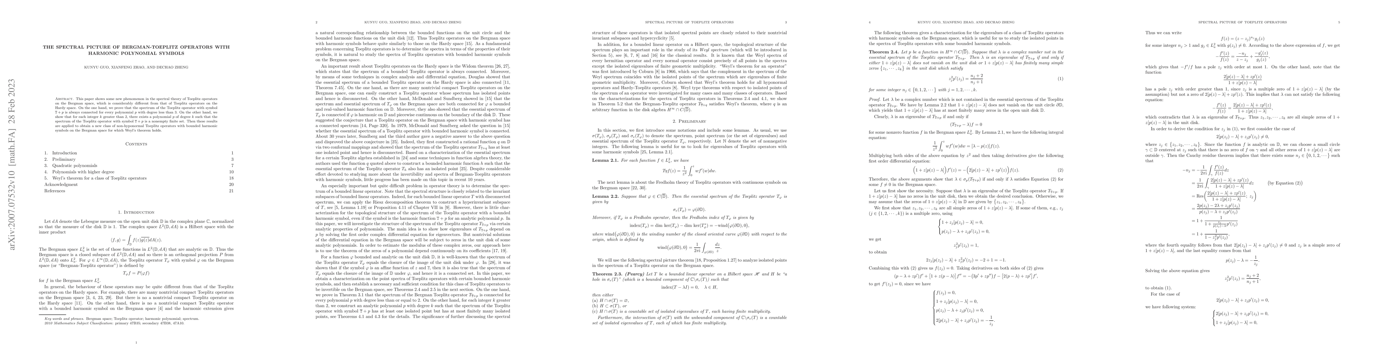 Thumbnail for The spectral picture of Bergman Toeplitz operators with harmonic
  polynomial symbols