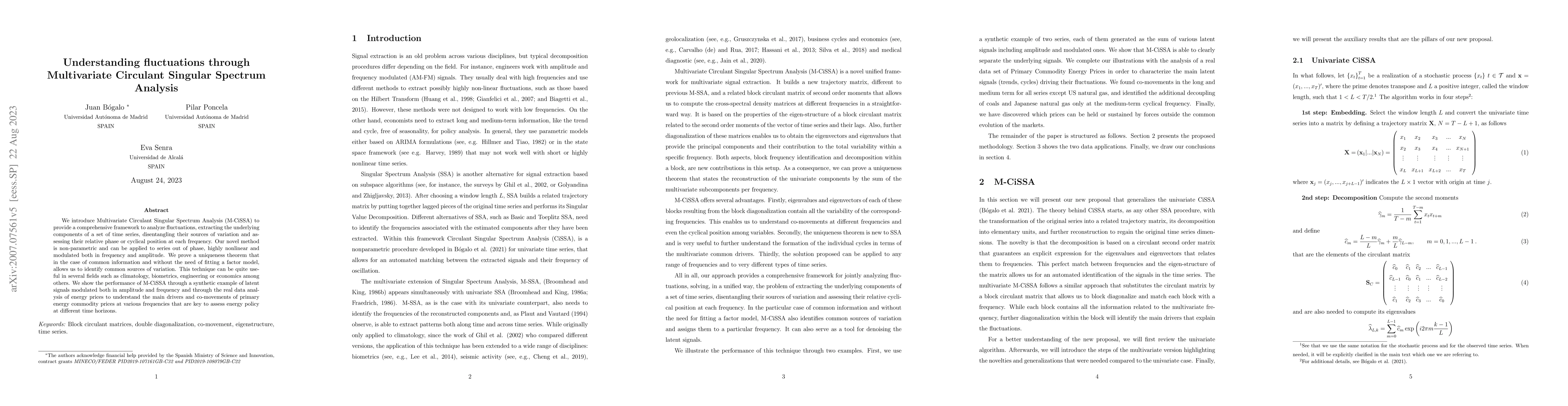Thumbnail for Understanding fluctuations through Multivariate Circulant Singular
  Spectrum Analysis