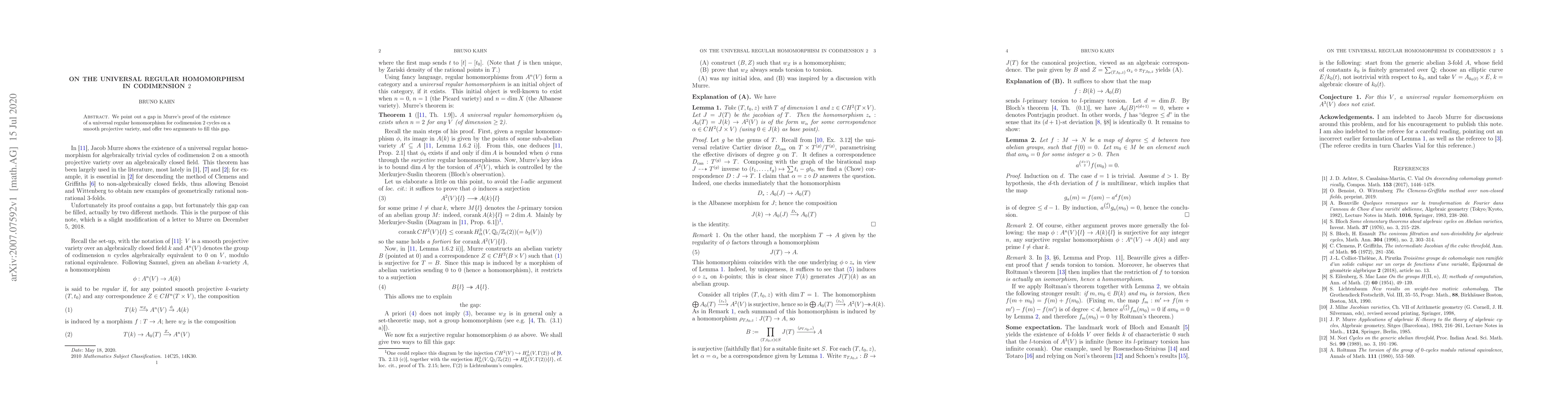 Thumbnail for On the universal regular homomorphism in codimension $2$