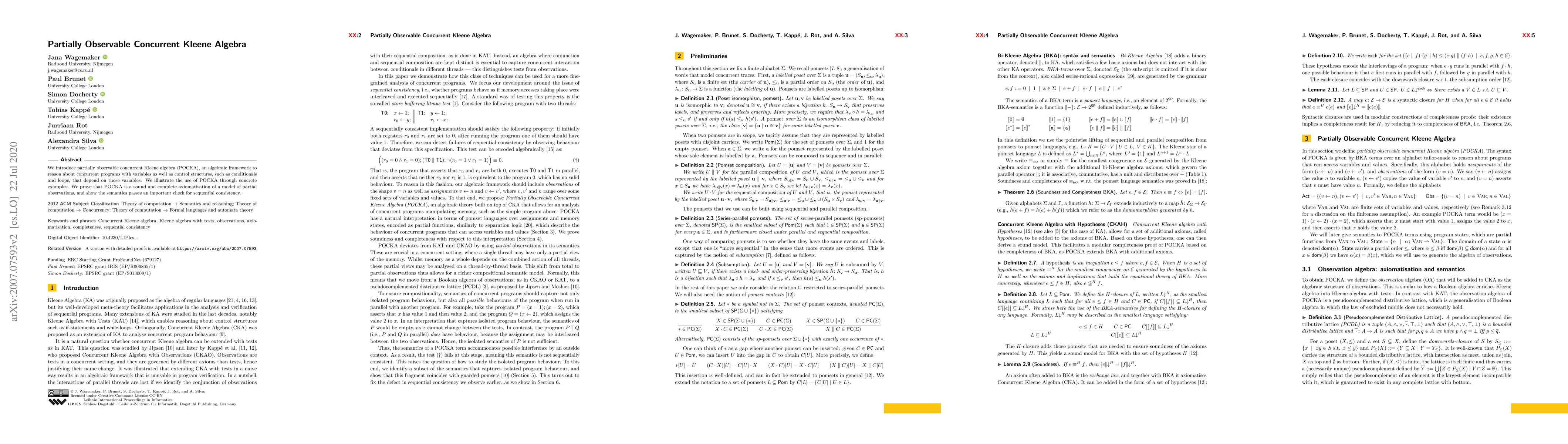 Thumbnail for Partially Observable Concurrent Kleene Algebra