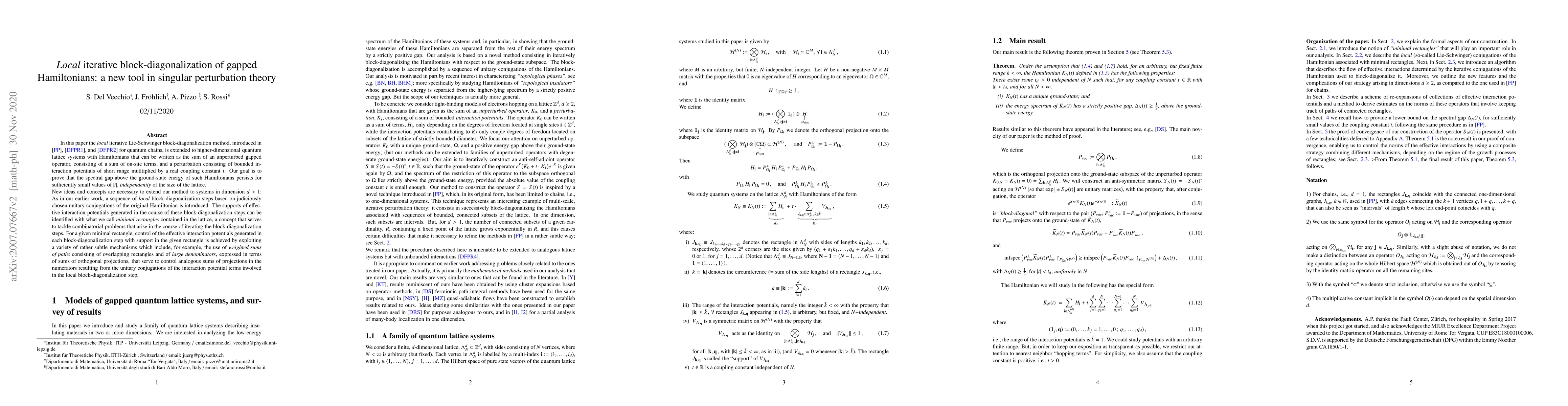 Thumbnail for Local iterative block-diagonalization of gapped Hamiltonians: a new tool
  in singular perturbation theory