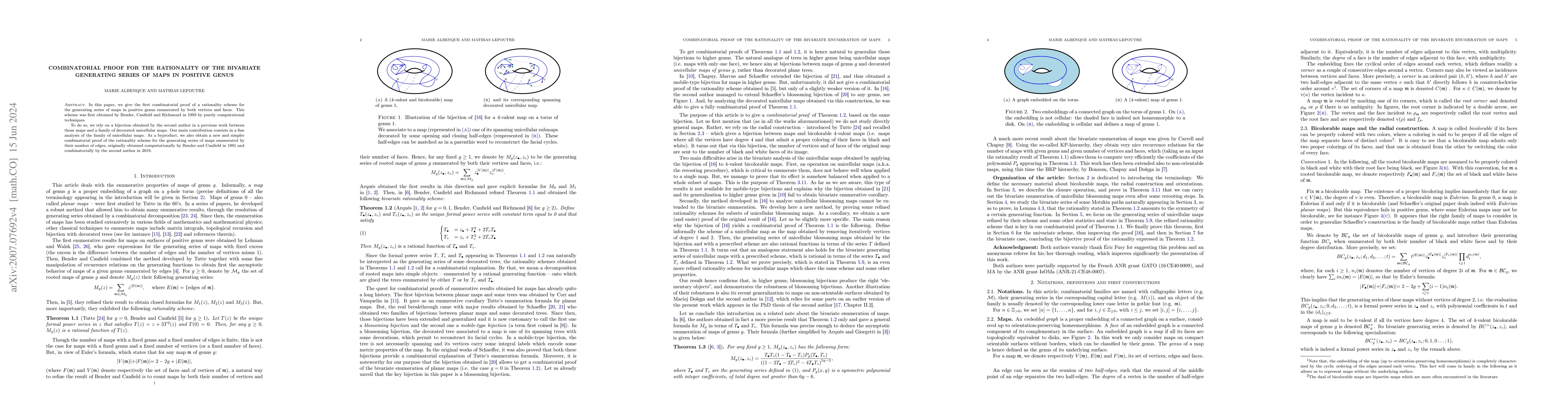 Thumbnail for Combinatorial proof for the rationality of the bivariate generating
  series of maps in positive genus