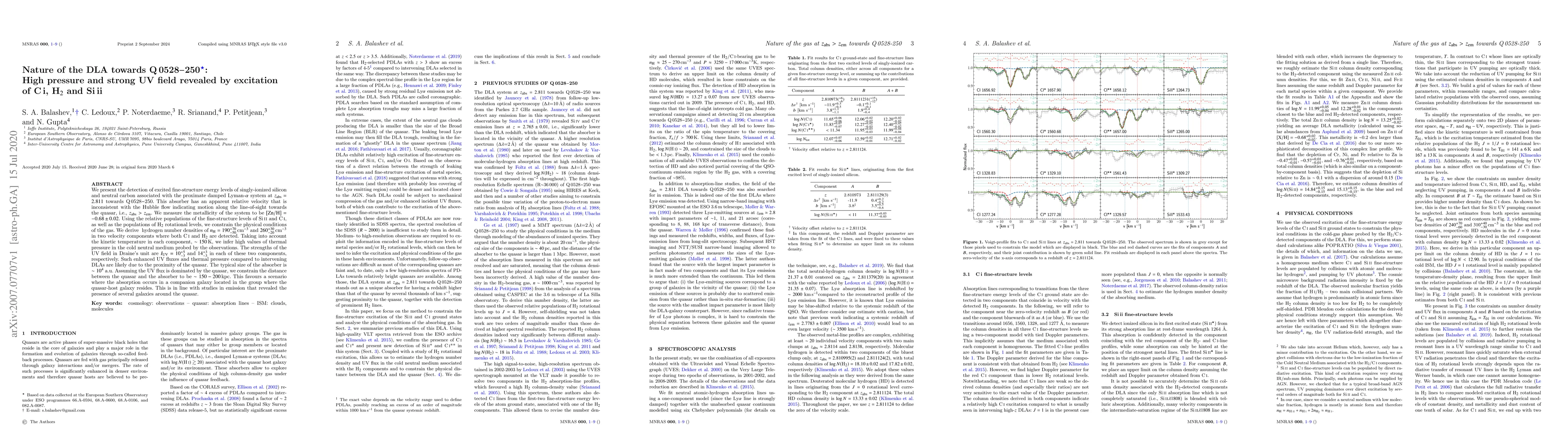 Thumbnail for Nature of the DLA towards Q0528-250: High pressure and strong UV field
  revealed by excitation of CI, H2 and SiII