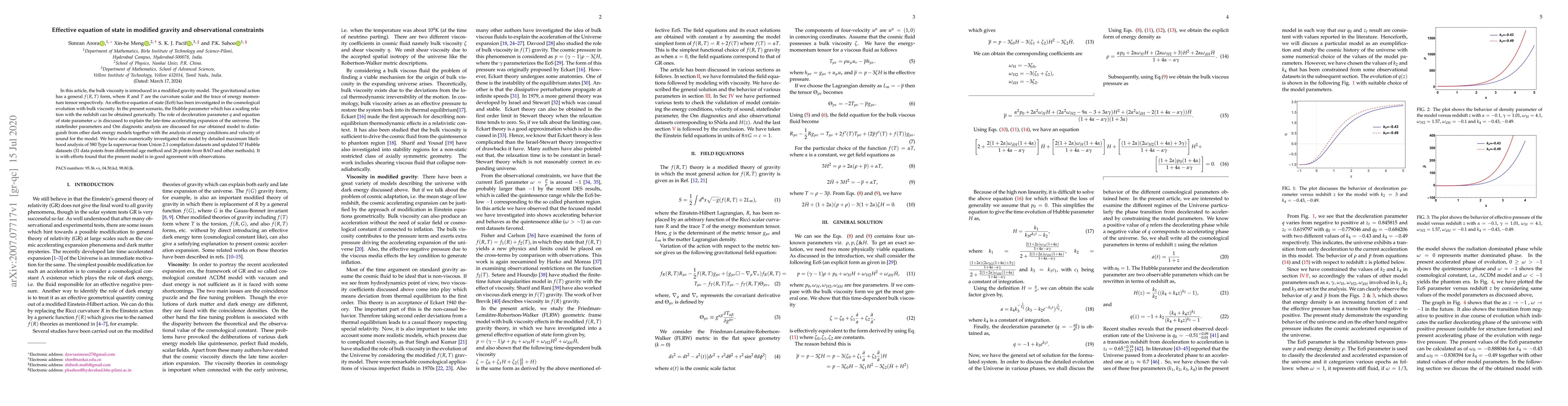 Thumbnail for Effective equation of state in modified gravity and observational
  constraints