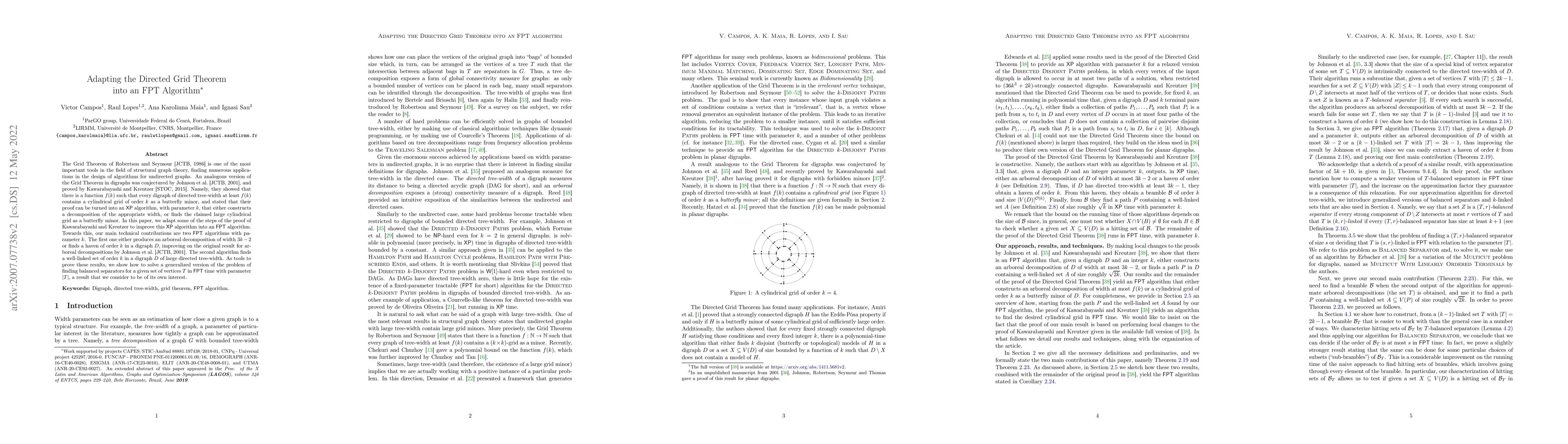 Thumbnail for Adapting the Directed Grid Theorem into an FPT Algorithm