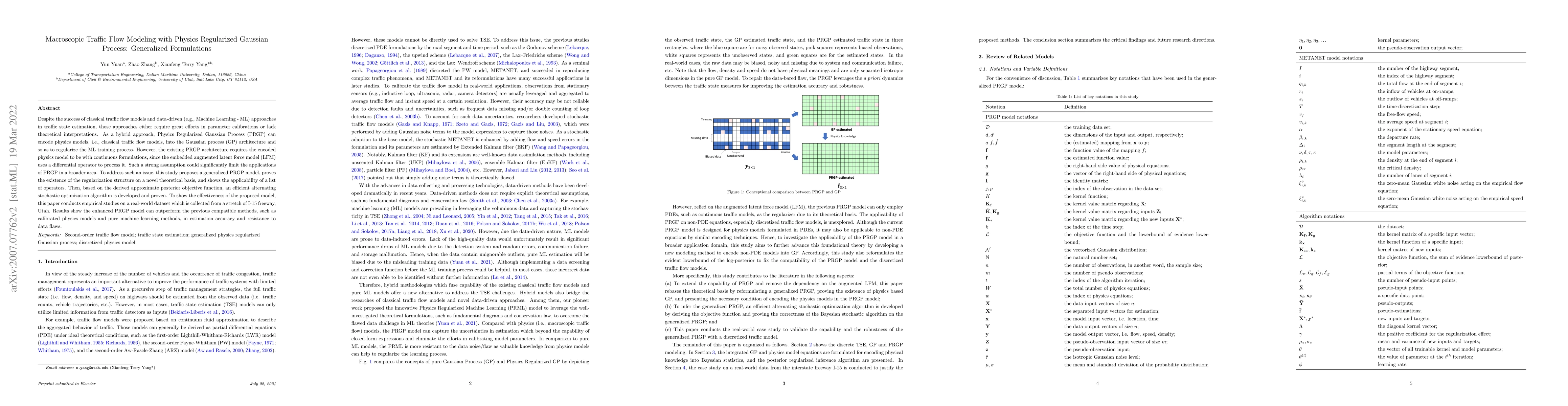 Thumbnail for Macroscopic Traffic Flow Modeling with Physics Regularized Gaussian
  Process: Generalized Formulations