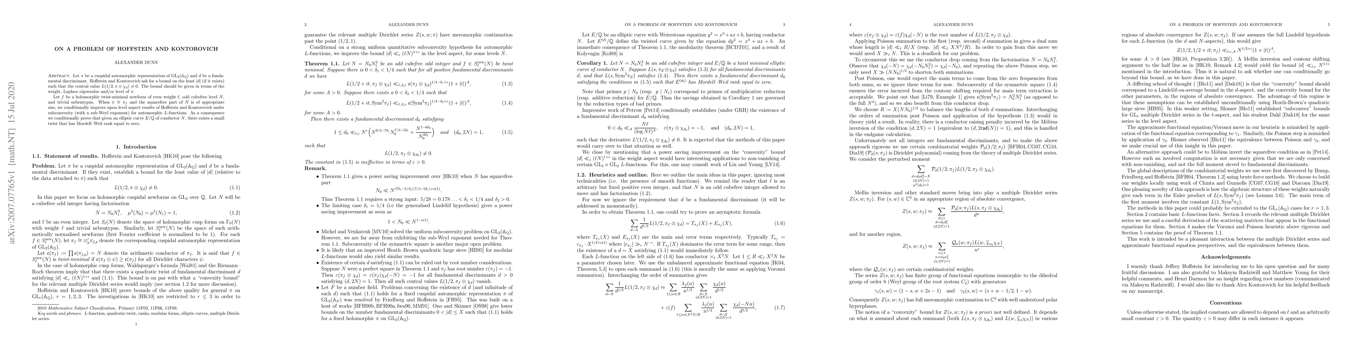 Thumbnail for On a problem of Hoffstein and Kontorovich