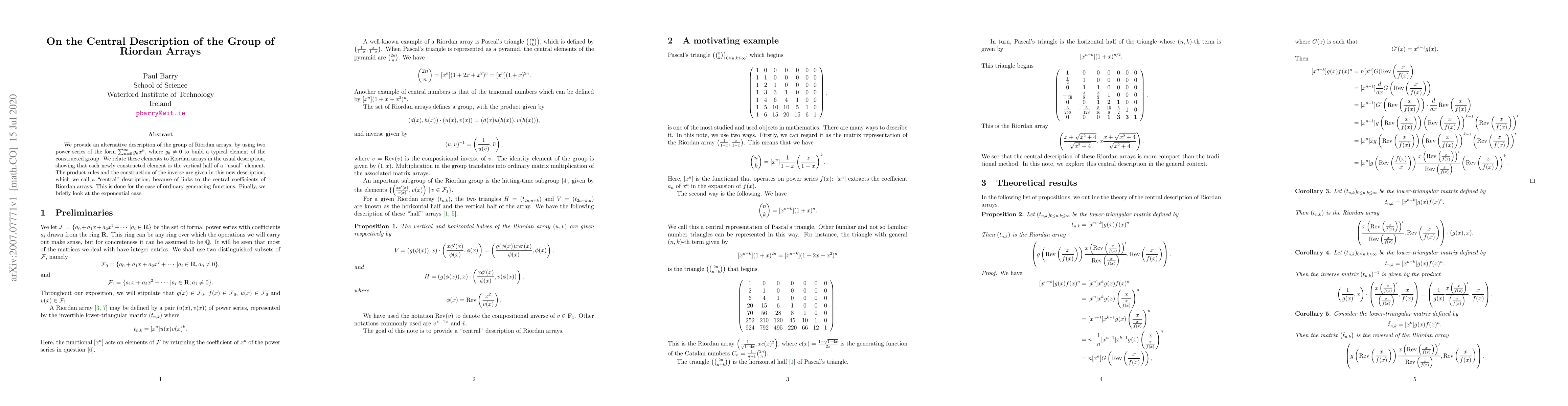 Thumbnail for On the Central Description of the Group of Riordan Arrays