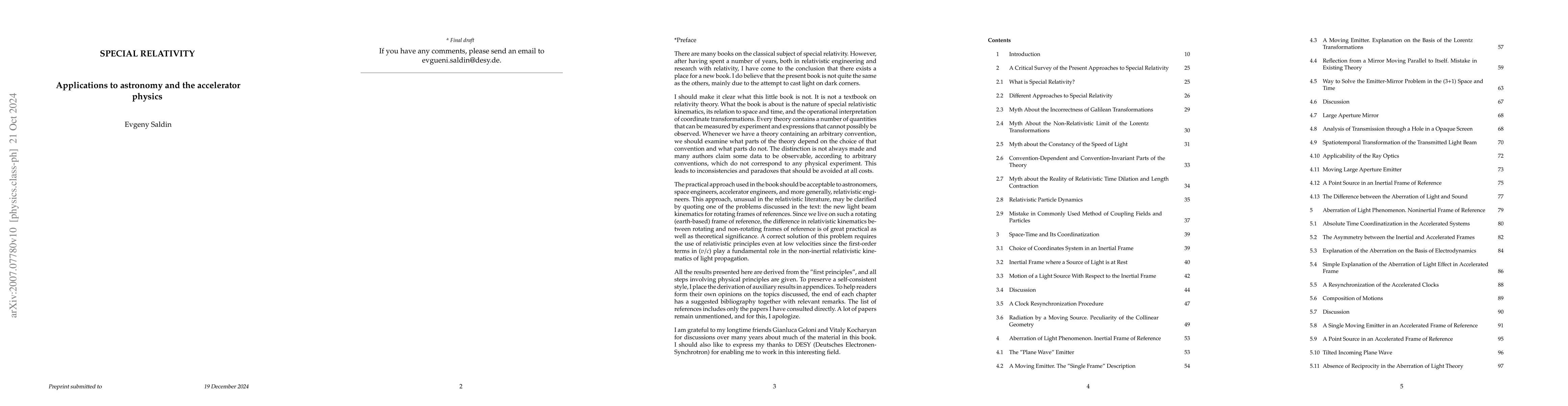 Thumbnail for Special Relativity -- Applications to astronomy and the accelerator
  physics