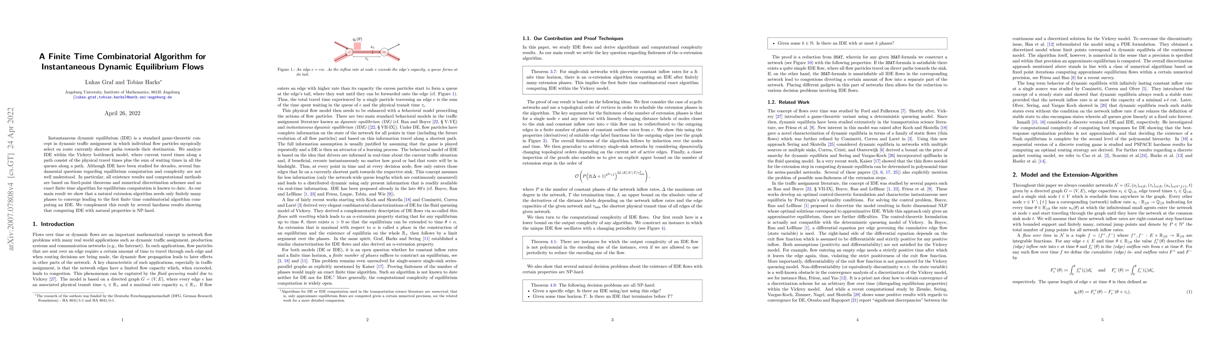 Thumbnail for A Finite Time Combinatorial Algorithm for Instantaneous Dynamic
  Equilibrium Flows