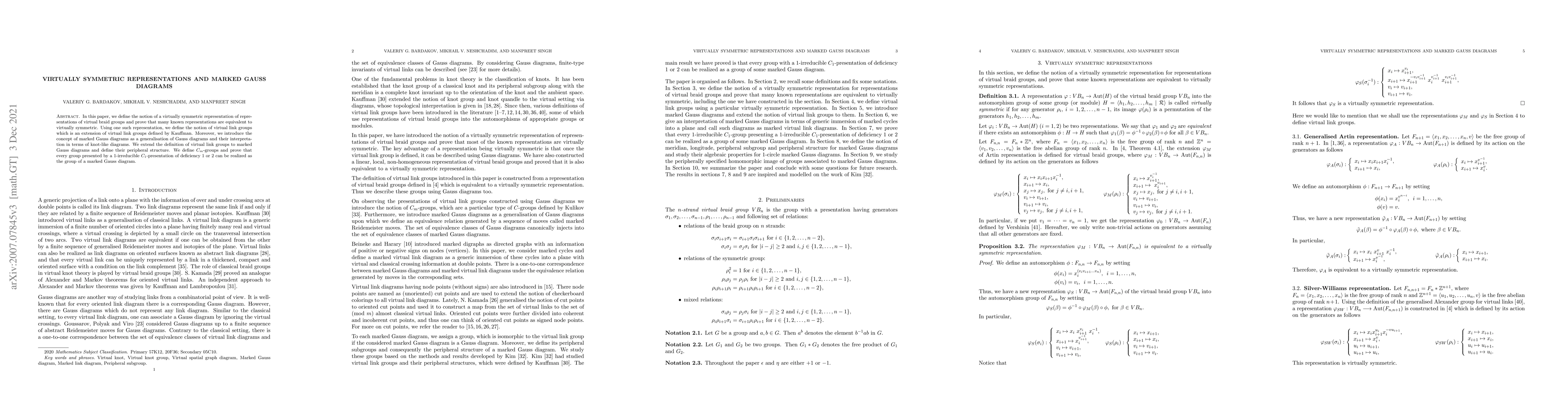 Thumbnail for Virtually Symmetric representations and marked Gauss diagrams