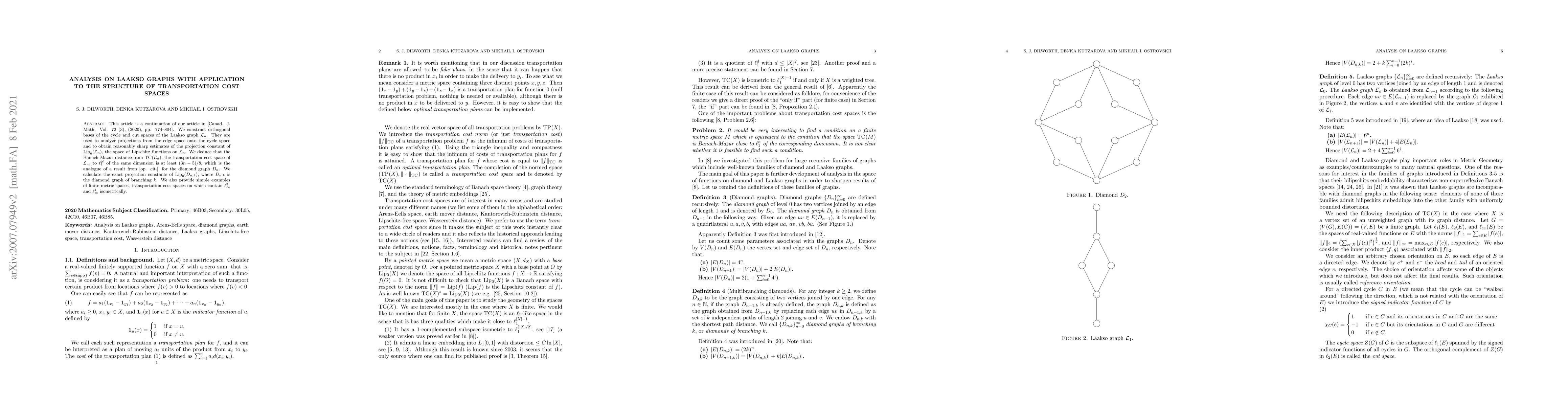 Thumbnail for Analysis on Laakso graphs with application to the structure of
  transportation cost spaces