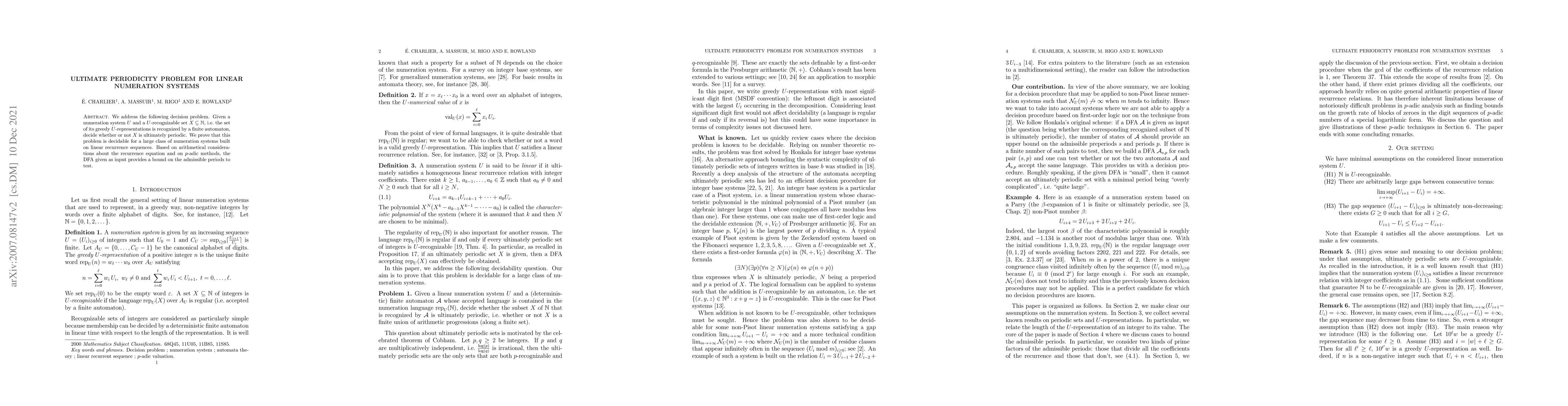 Thumbnail for Ultimate periodicity problem for linear numeration systems