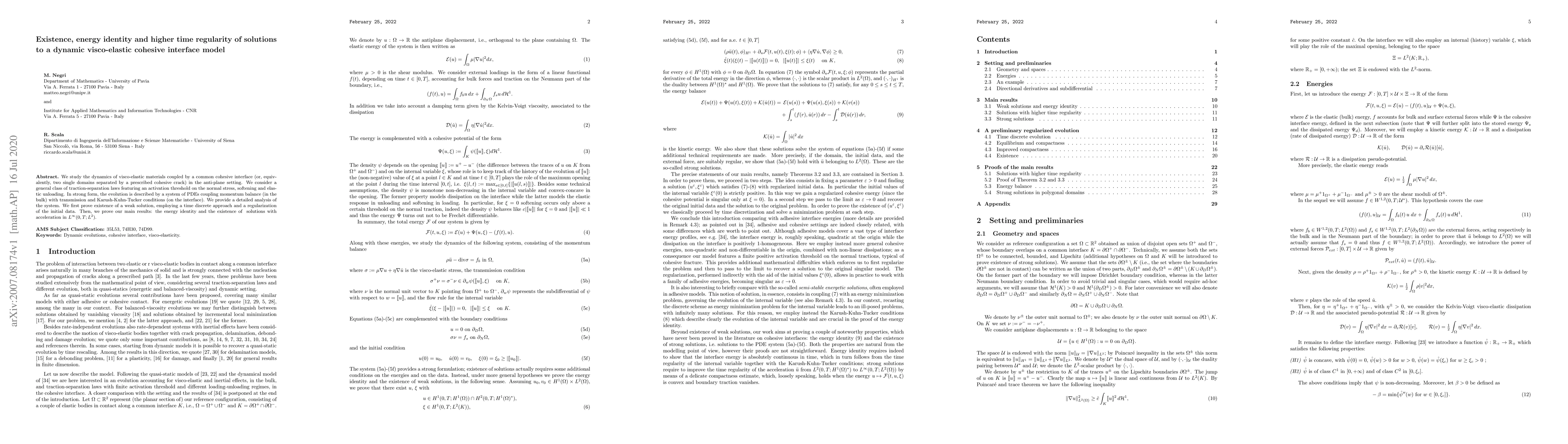 Thumbnail for Existence, energy identity and higher time regularity of solutions to a
  dynamic visco-elastic cohesive interface model