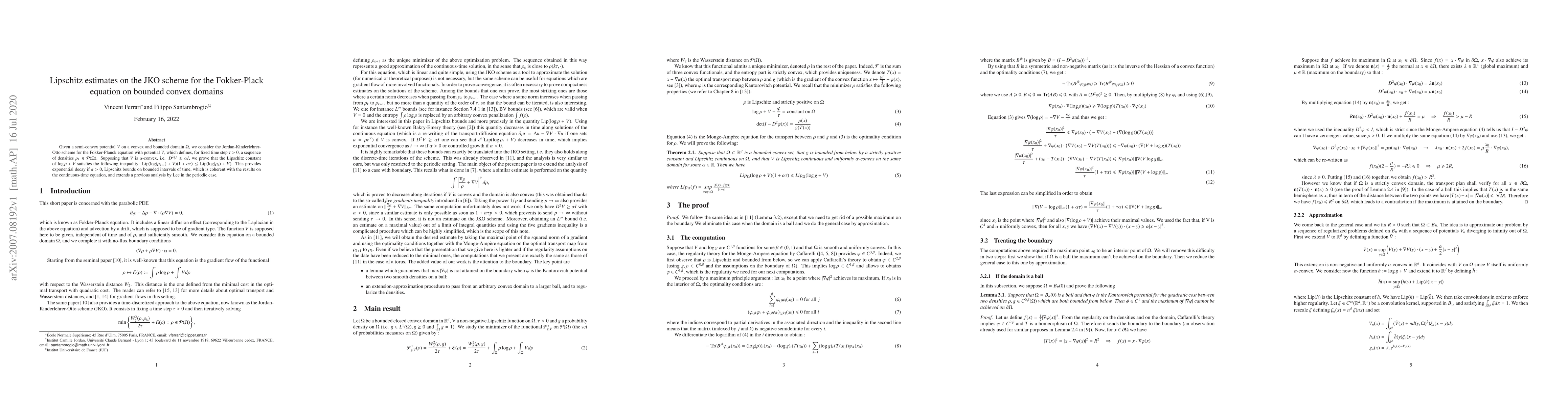 Thumbnail for Lipschitz estimates on the JKO scheme for the Fokker-Plack equation on
  bounded convex domains