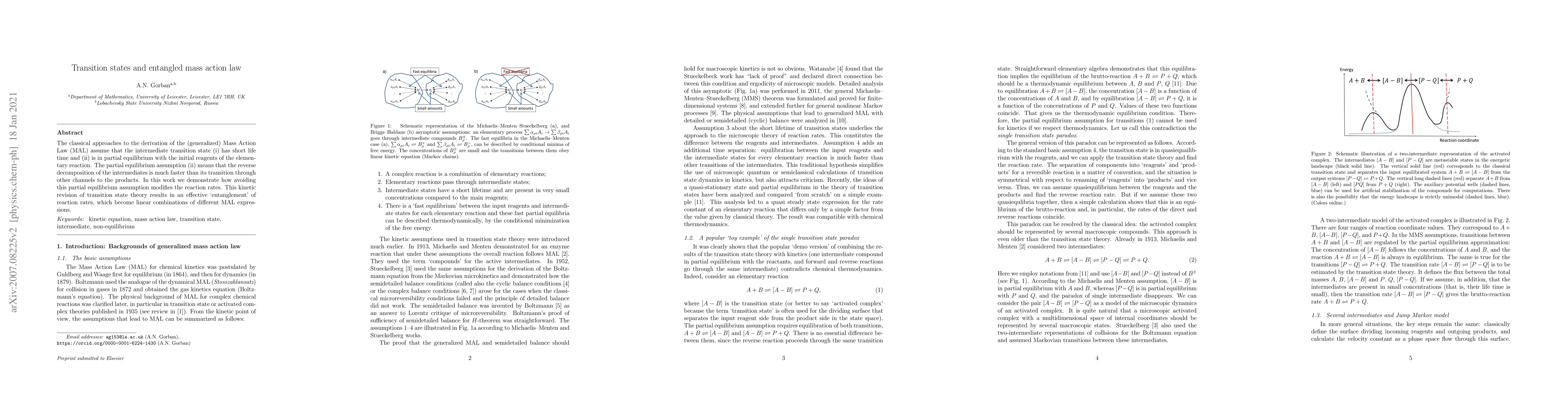 Thumbnail for Transition states and entangled mass action law
