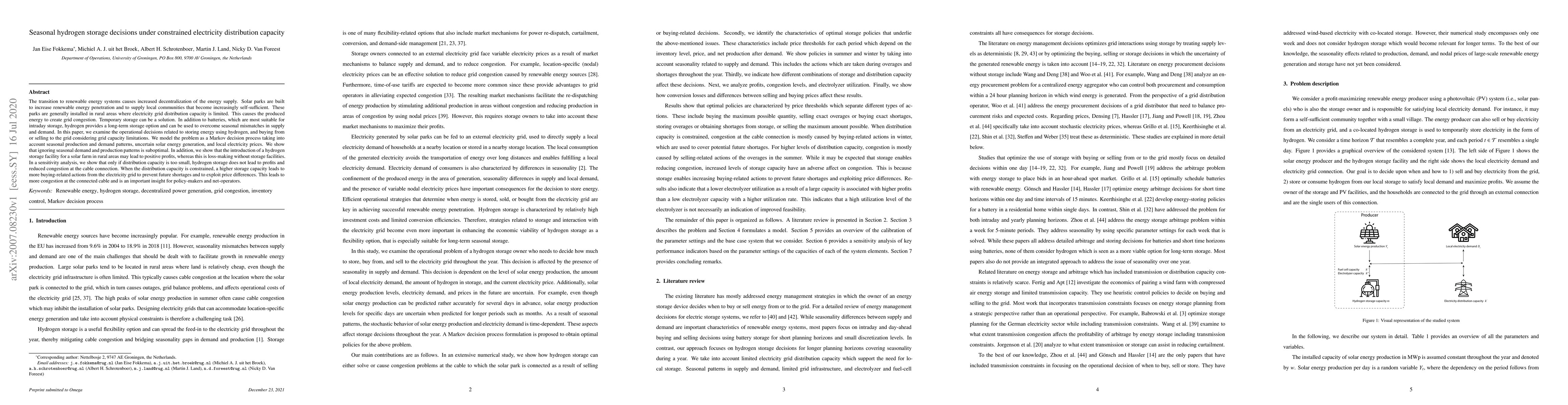 Thumbnail for Seasonal hydrogen storage decisions under constrained electricity
  distribution capacity