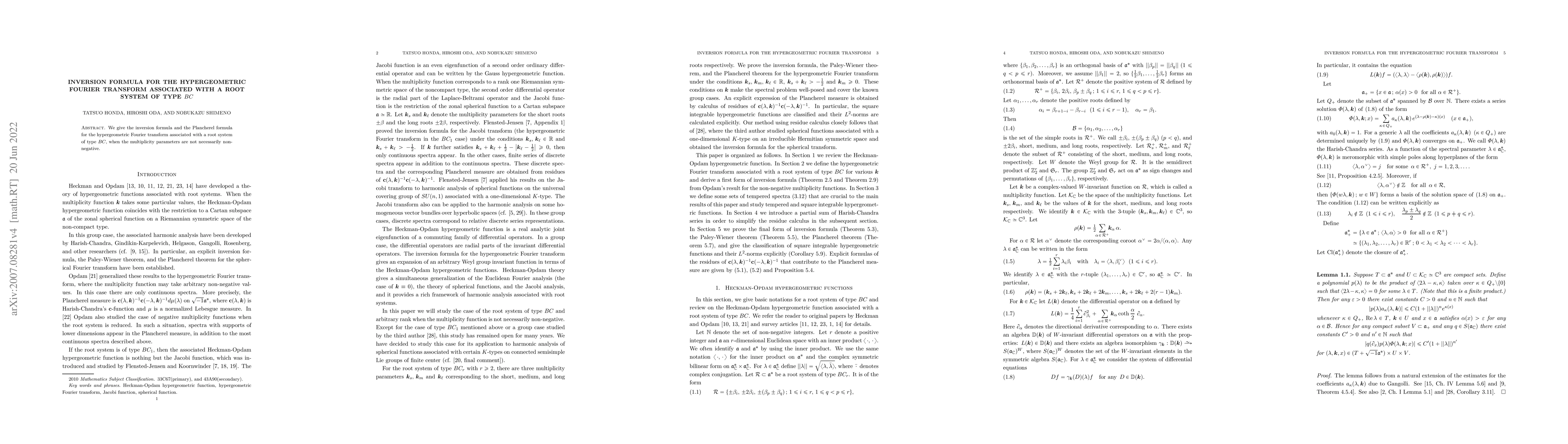 Thumbnail for Inversion formula for the hypergeometric Fourier transform associated
  with a root system of type $BC$