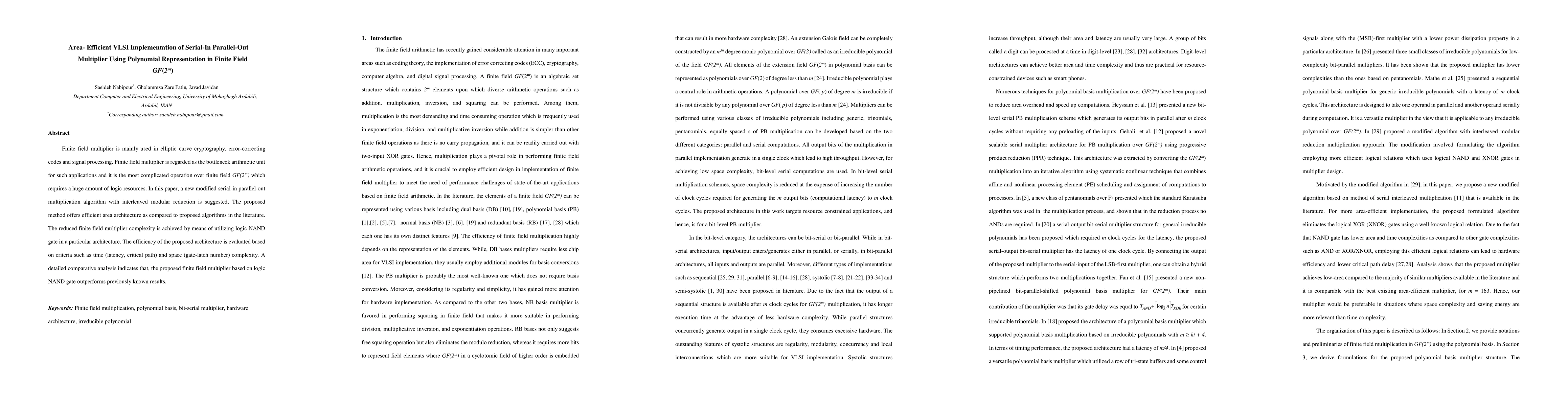 Thumbnail for Area- Efficient VLSI Implementation of Serial-In Parallel-Out Multiplier
  Using Polynomial Representation in Finite Field GF(2m)