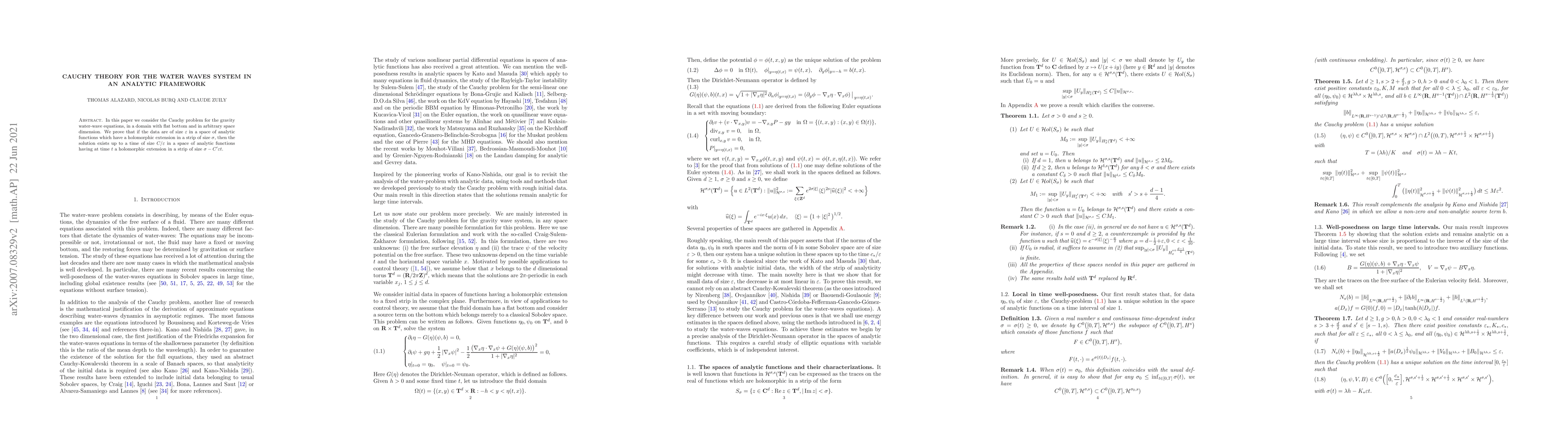 Thumbnail for Cauchy theory for the water waves system in an analytic framework